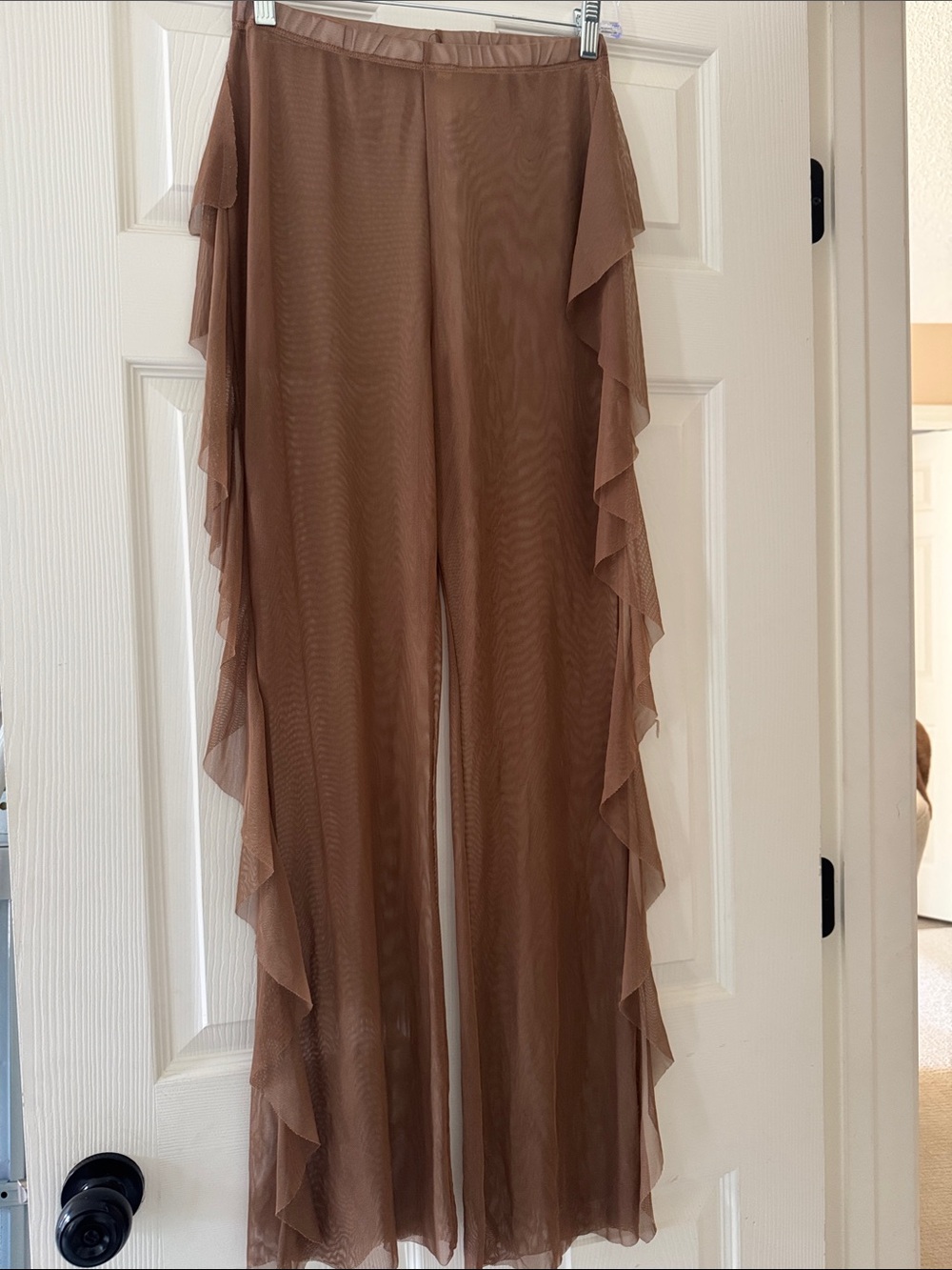 Sheer side Ruffle  Pants - Brown